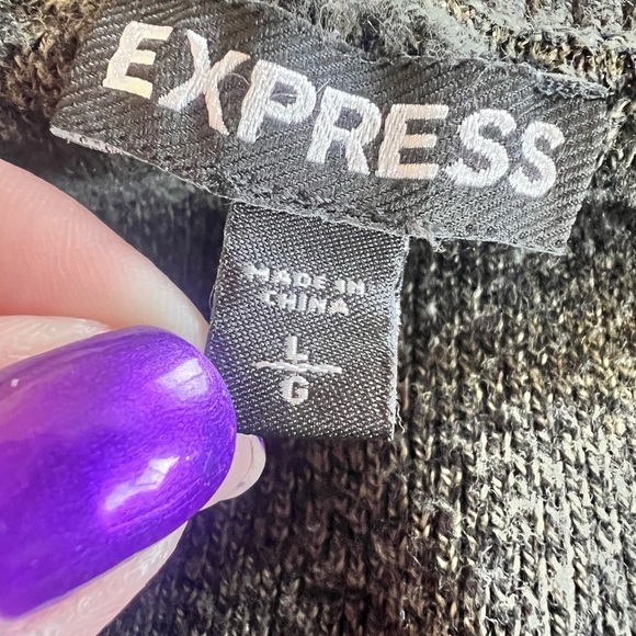 Express Large Green Black Marled Vneck Sweater Cotton Blend - Picture 5 of 7